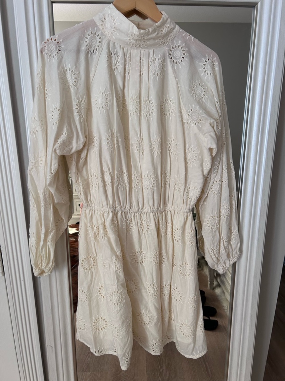 Mango Cream Eyelet High-Neck Mini Dress - size L